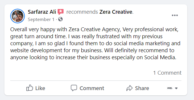 Testimonials - sarfaraz review - Zera Creative