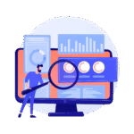 SEO Services in France 14 SEO Services in France - business audit financial specialist cartoon character with magnifier examination statistical graphic information statistics diagram chart - Zera Creative